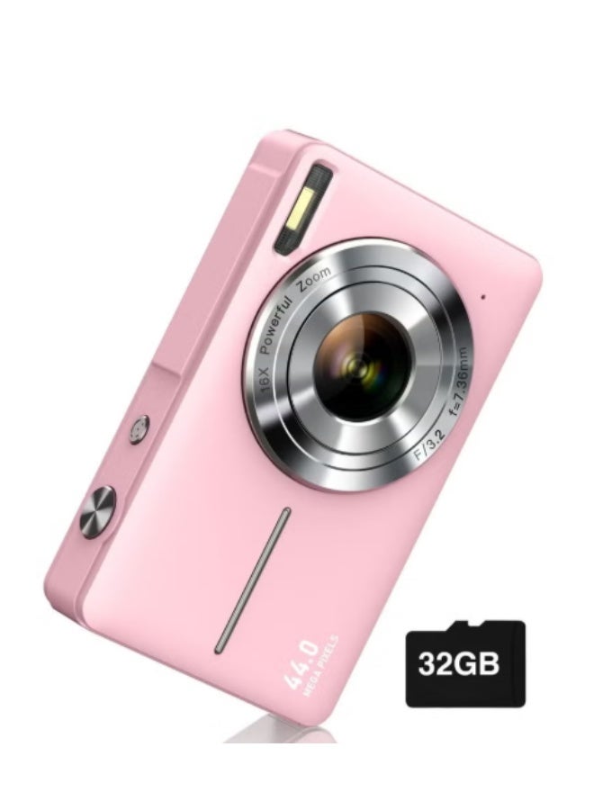 Digital Camera, FHD 1080P Kids Camera, 44MP Point and Shoot Digital Cameras with 32GB